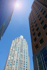 Fototapeta premium Tall office buildings on Fayettevills Street in downtown Raleigh , NC