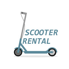 Electric scooter rental in the city. Scooter rental logo template. Urban vehicle. 
