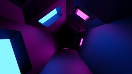 Neon light of Modern design., flight forward through digital corridor, appearing glowing pink blue lines, ultraviolet spectrum., 4K Looped Background Animation - Powered by Adobe