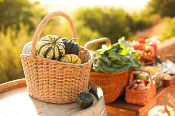 Fototapeta na wymiar Baskets with vegetables in market
