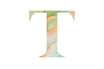 Initial letter T with abstract hand-painted alcohol ink texture