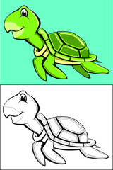 Cute scalable cartoon Sea Turtle with coloring version.