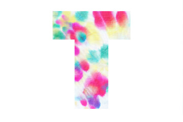 Initial letter T with abstract hand-painted tie dye texture