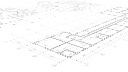 Architectural plan .House plan project .Engineering design .Industrial construction of houses .3d illustration.