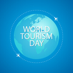 Naklejka na ściany i meble Planes over planet earth for world tourism day, vector art illustration.