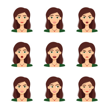 Set of beautiful girl emotions, vector illustration