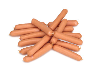 Fresh sausages isolated on white background, top view.