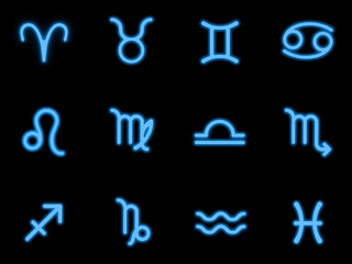 Astrology Zodiac Signs in Neon Blue