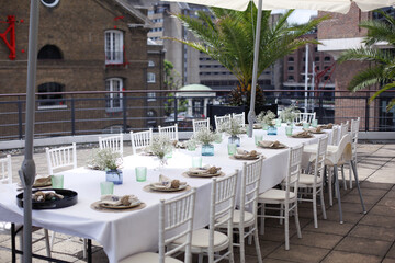 Restaurant tables and chairs on the terrace