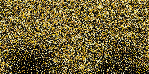 Golden point confetti on a black background. Luxury festive background. Decorative element. Element of design. Vector illustration, EPS 10.