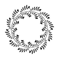 Floral wreath. Black vector circle frame