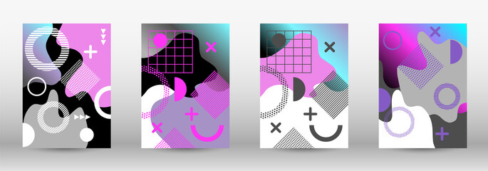 Modern memphis background set covers, great design for any purposes. Colorful trendy illustration. Colorful geometric background design. Creative vector banner illustration.