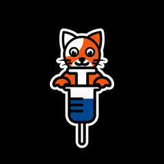 Logo Design Mascot Cartoon Cat Holding Injection