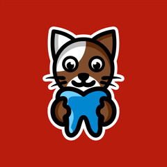 Logo Design Mascot Cartoon Cat Holding Dental