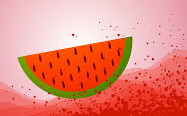 vector slice of watermelon and spray on red background