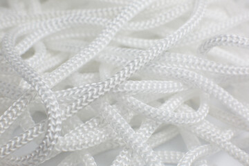 White cotton rope texture background. Thread Macro photo, close up.