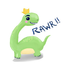 Cute dino rawr painting digital isolated on white background