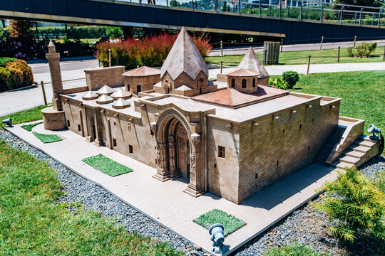 Istanbul, Turkey - July 12, 2017: the reduced copy of the Sivas Divrigi Grand Mosque at Miniaturk Park