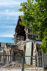 Ruin of famous Christchurch Cathedral after the earthquake of 2011, New Zealand