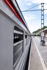 The cars of the electric train are at the final station