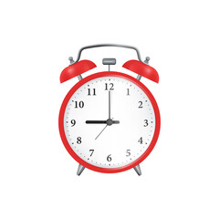 Alarm clock, red, realistic. Vector isolated illustration on white background