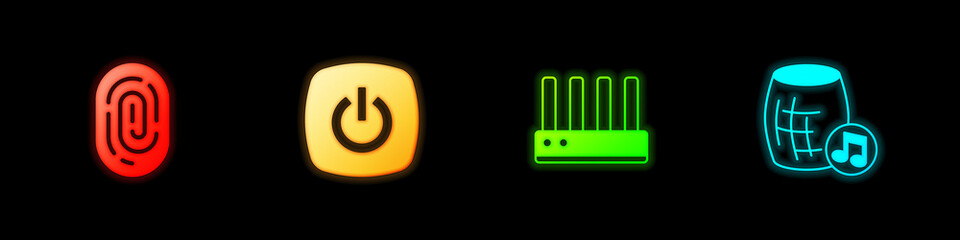 Set Fingerprint, Smart home, Router and wi-fi signal and Voice assistant icon. Vector