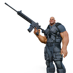 super soldier is holding a rifle and is ready for war