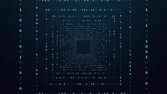 Abstract futuristic cyberspace with binary code, matrix animated background with digits. Programming code, mining cryptocurrency concept looped animation. Web development, virtual space digital tunnel