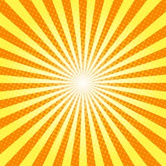 Orange and yellow Sunburst Pattern Background. Sunburst with rays background. Vector illustration. Orange and yellow radial background. Halftone background.