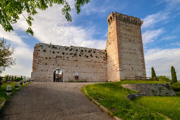 Front view of one of the medieval castles of Romeo and Juliet in the province of Vicenza in...