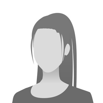 Default avatar photo placeholder icon. Grey profile picture. Woman in t-shirt
