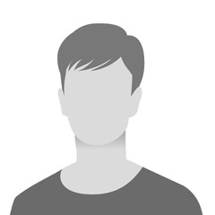 Default avatar photo placeholder icon. Grey profile picture. Man in t-shirt