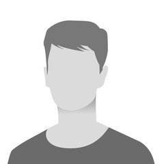 Default avatar photo placeholder icon. Grey profile picture. Man in t-shirt