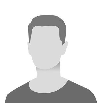 Default avatar photo placeholder icon. Grey profile picture. Man in t-shirt