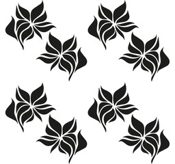 Set of doodle flowers with leaves, stylized silhouettes flowers for decoration vector illustration