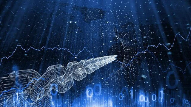 Futuristic blockchain motion on cryptocurrency network animation background.