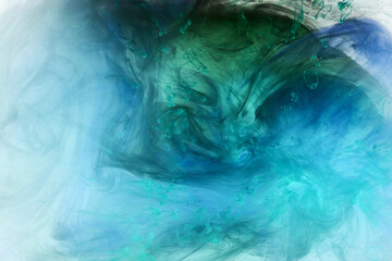 Abstract blue-green ocean, paint in water background. swirl of splashes and waves in motion. Fluid art wallpaper, liquid vibrant colors