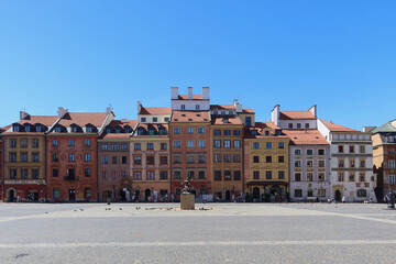 Warsaw, Poland. The Old Town Market Place square, beautiful buildings on the Warsaw Old Town.