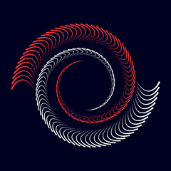 Red and black lines in spiral like yin and yang symbol over black background.