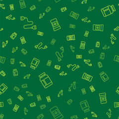 Set line Chest expander, Sports nutrition and Anabolic drugs on seamless pattern. Vector