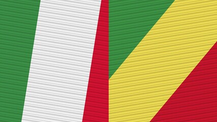 Republic Of The Congo and Italy Flags Together Fabric Texture Illustration Background