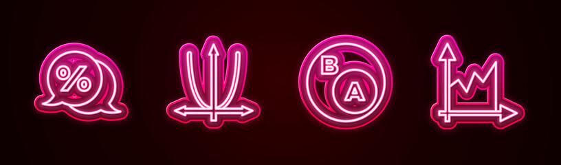 Set line Discount percent tag, Graph, schedule, chart, diagram, Subsets, math, subset of b and . Glowing neon icon. Vector