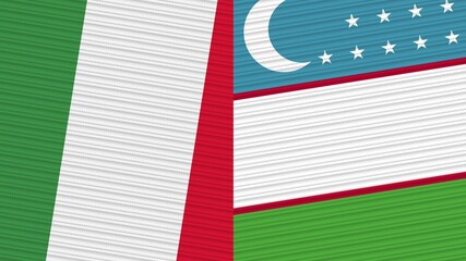 Uzbekistan and Italy Flags Together Fabric Texture Illustration Background