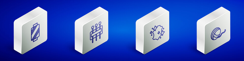 Set Isometric line Sewing thread on spool, Needle for sewing, Leather and Yarn ball icon. Vector
