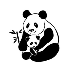 The panda family. Mom and baby panda. Vector illustration