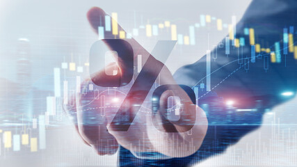 Percentage icon on financial stock market background