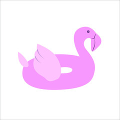 Pink vector flamingo, rubber ring, summer time, summer vacation, cartoon vector illustration
