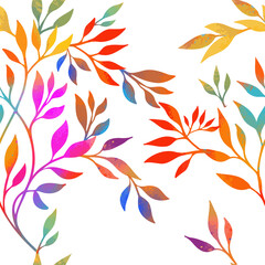 Rainbow leaves seamless background. Mixed media. Vector illustration