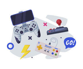 Game Joysticks, Modern And Retro Gamepad Controllers Set Cartoon Vector Illustration