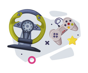 Game Joysticks, Gamepads Controllers, Video Game Players Consoles Set Cartoon Vector Illustration